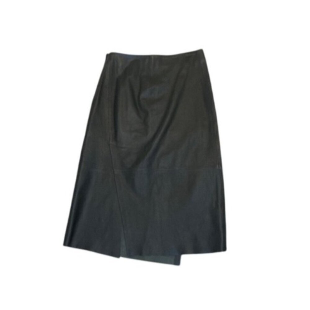 VINCE Olive Green Leather Pencil Skirt With Side Slit Womens Designer Career Wea